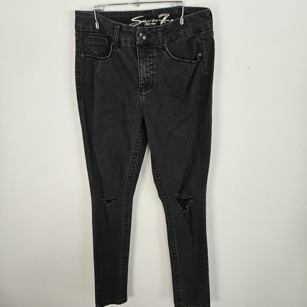 Seven7 Jeans Womens 8 Tummyless High Rise Skinny Black Denim Stretch Five Pocket